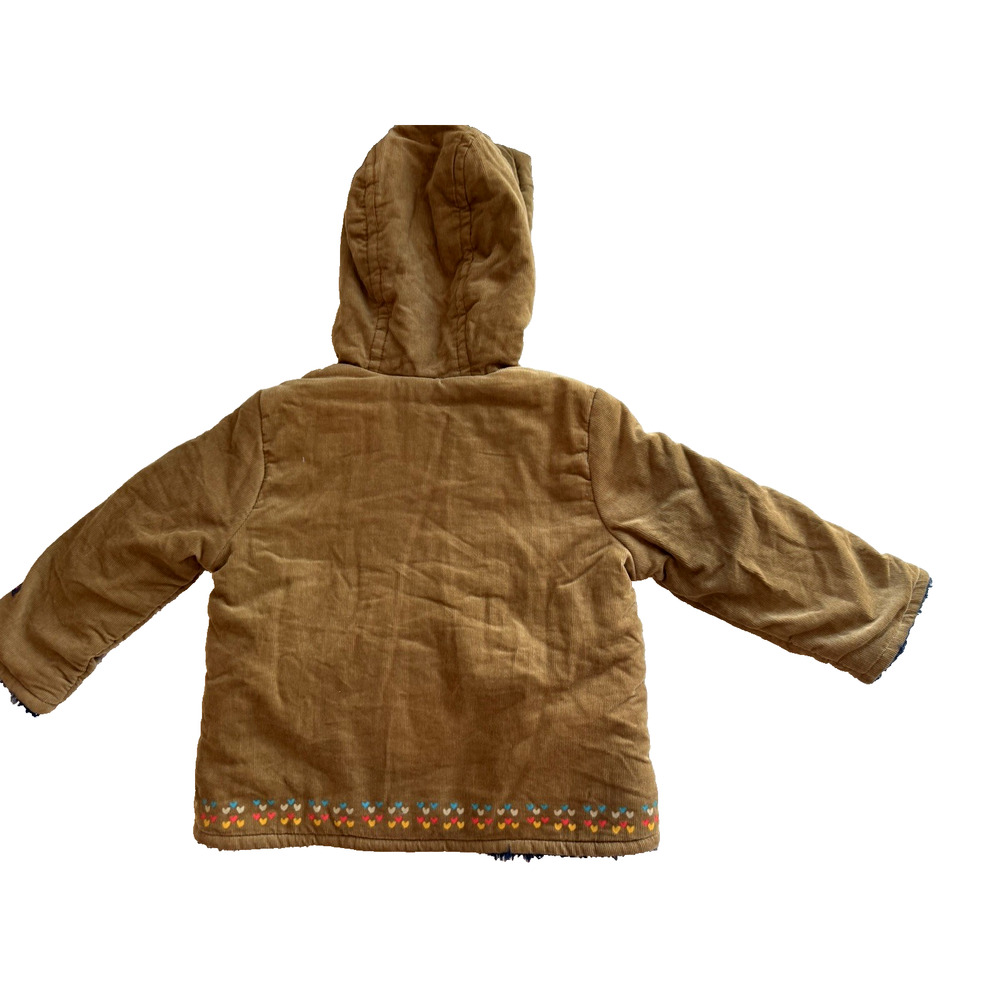 Designed in France Baby Cardigan corduroy Hooded Jacket Sherpa lining Sz-18 Mon - Picture 2 of 8
